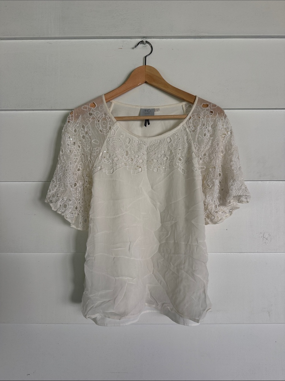 Anthropologie Cream Lace Sleeve Blouse